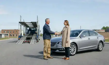 Vehicle owner beside their delivered car in Augusta, Maine, United States
