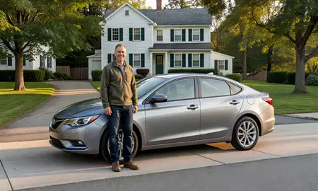 Customer with their delivered car in Bath, Maine, United States