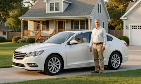 Car delivered to a driveway in Bath, Maine, United States