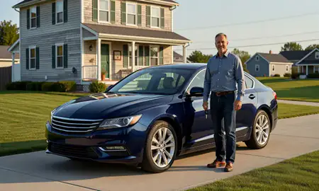 Car delivered to a driveway in Belfast, Maine, United States