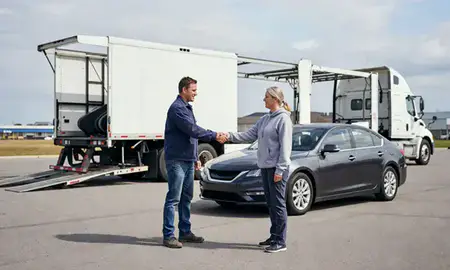 Vehicle owner beside their delivered car in Biddeford, Maine, United States