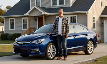 Customer with their delivered car in Brewer, Maine, United States