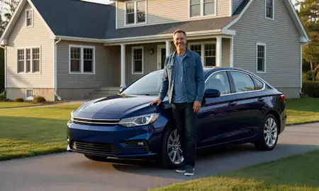 Customer with their delivered car in Calais, Maine, United States