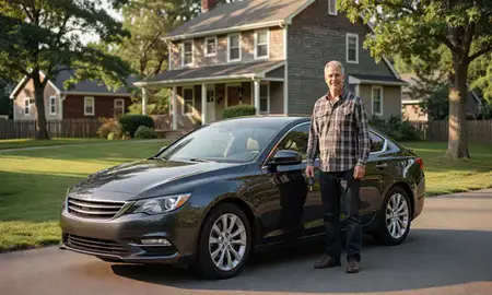 Car delivered to a driveway in Calais, Maine, United States