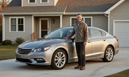 Customer with their delivered car in Caribou, Maine, United States