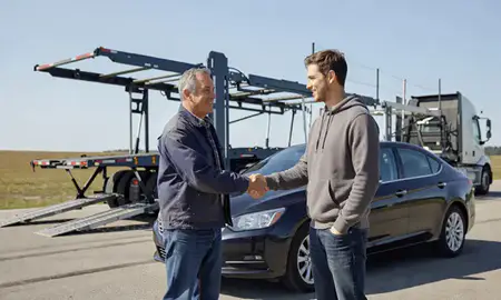 Vehicle owner beside their delivered car in Caribou, Maine, United States