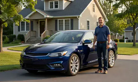 Car delivered to a driveway in Ellsworth, Maine, United States