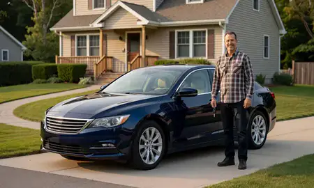 Car delivered to a driveway in Gardiner, Maine, United States