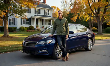Customer with their delivered car in Hallowell, Maine, United States