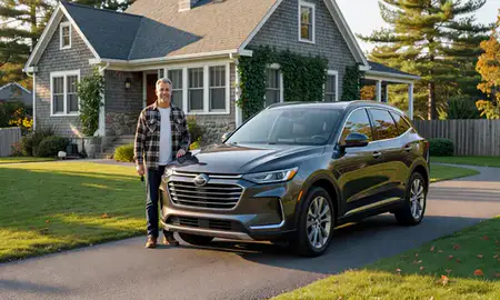 Car delivered to a driveway in Lake Arrowhead, Maine, United States