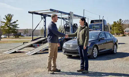 Vehicle owner beside their delivered car in Lake Arrowhead, Maine, United States