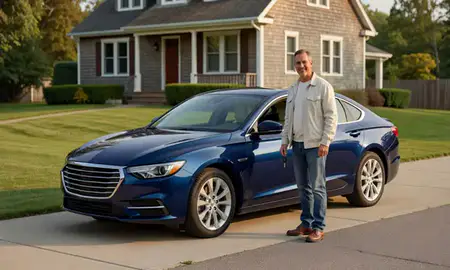 Car delivered to a driveway in Lewiston, Maine, United States