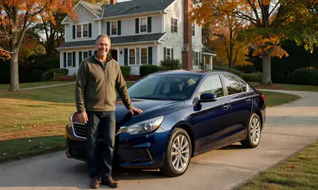 Customer with their delivered car in Lisbon Falls, Maine, United States