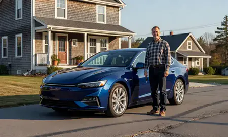 Car delivered to a driveway in Lisbon Falls, Maine, United States