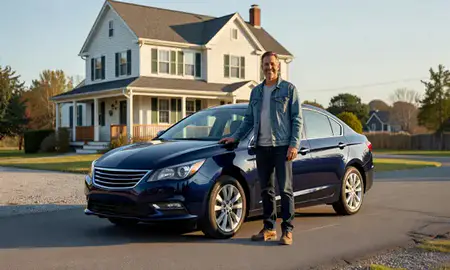 Customer with their delivered car in Lisbon, Maine, United States