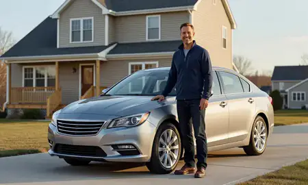 Customer with their delivered car in North Windham, Maine, United States
