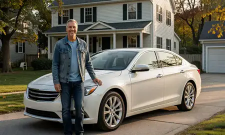 Customer with their delivered car in Old Town, Maine, United States