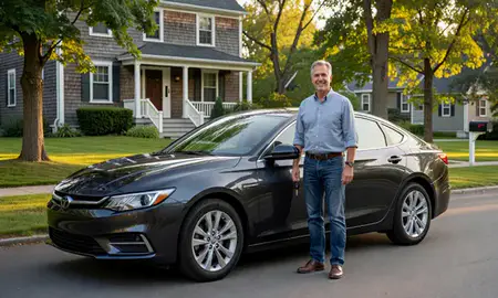 Car delivered to a driveway in Old Town, Maine, United States