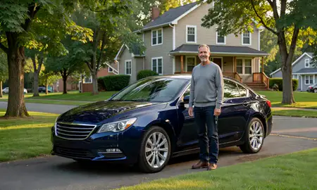 Car delivered to a driveway in Portland, Maine, United States