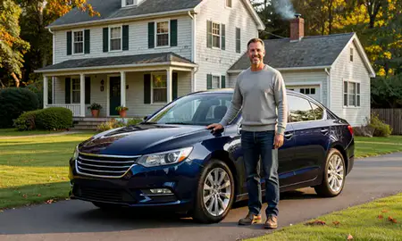 Customer with their delivered car in Rockland, Maine, United States