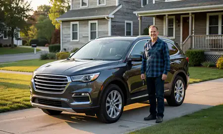 Car delivered to a driveway in Rockland, Maine, United States