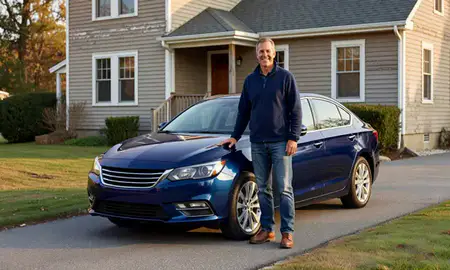 Customer with their delivered car in Saco, Maine, United States