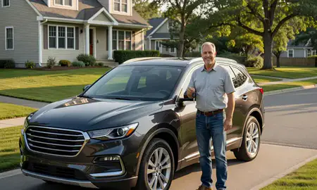 Car delivered to a driveway in Saco, Maine, United States