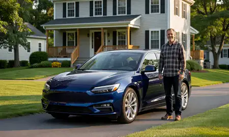 Car delivered to a driveway in South Berwick, Maine, United States