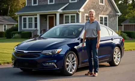 Car delivered to a driveway in South Eliot, Maine, United States