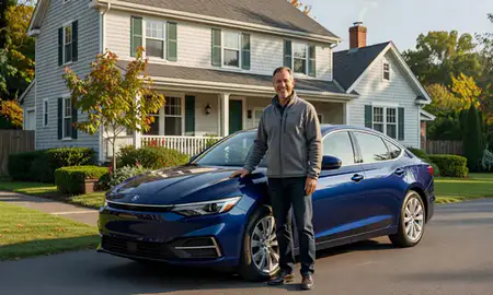 Customer with their delivered car in South Portland, Maine, United States