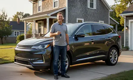 Car delivered to a driveway in South Portland, Maine, United States