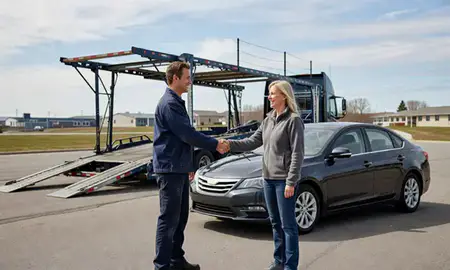 Vehicle owner beside their delivered car in South Portland, Maine, United States