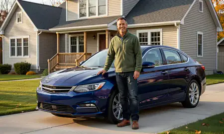 Customer with their delivered car in Waterville, Maine, United States