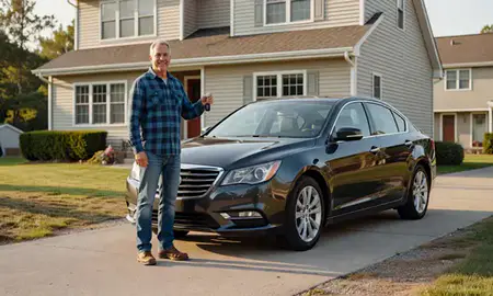 Car delivered to a driveway in Waterville, Maine, United States
