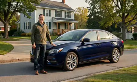 Customer with their delivered car in Westbrook, Maine, United States
