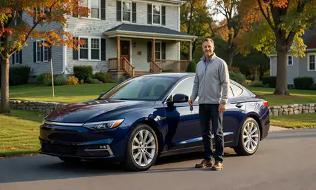 Car delivered to a driveway in York Harbor, Maine, United States