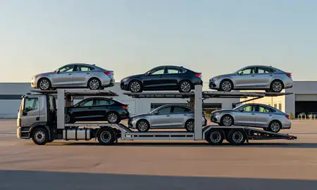 Car transporter parked in an industrial area of Maryland, United States
