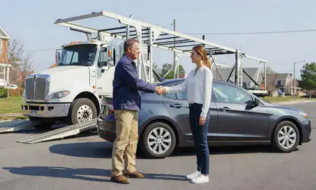 Vehicle owner beside their delivered car in Annapolis, Maryland, United States