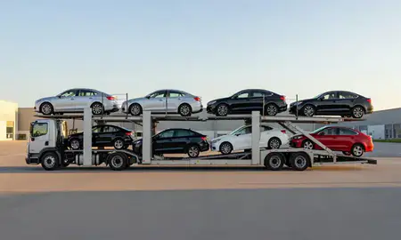 Car transporter parked in an industrial area of Annapolis, Maryland, United States