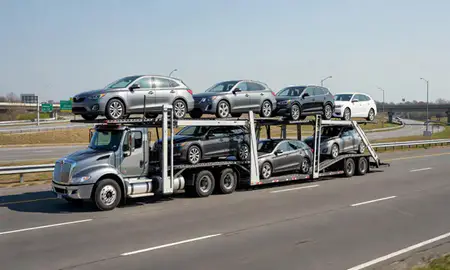 Multi-level car carrier on the highway to Aspen Hill, Maryland, United States