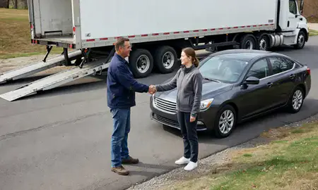 Vehicle owner beside their delivered car in Aspen Hill, Maryland, United States