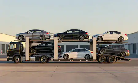 Car transporter parked in an industrial area of Aspen Hill, Maryland, United States