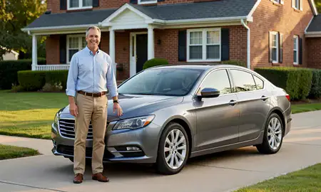 Customer with their delivered car in Baltimore, Maryland, United States