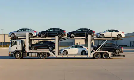 Car transporter parked in an industrial area of Baltimore, Maryland, United States