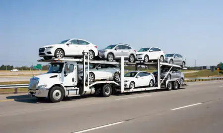 Multi-level car carrier on the highway to Bel Air South, Maryland, United States