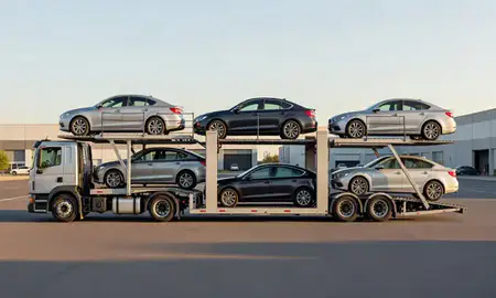 Car transporter parked in an industrial area of Bel Air South, Maryland, United States