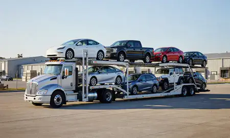 Car transporter loaded with vehicles in Bel Air South, Maryland, United States