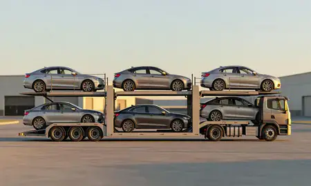 Car transporter parked in an industrial area of Bethesda, Maryland, United States