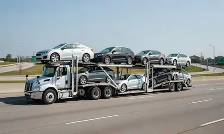 Multi-level car carrier on the highway to Bowie, Maryland, United States