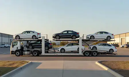 Car transporter parked in an industrial area of Bowie, Maryland, United States